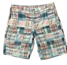 L.L. Bean Patchwork Shorts Favorite Fit Bermuda Plaid Madras Pink/Blue/Red 10R