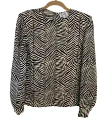 VTG 90s Carlisle 100% Silk Zebra Striped Blouse Size 6 Abstract Boxy Mob Wife