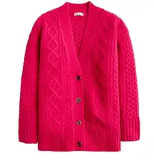 NWT J.Crew Cable-knit Stretch Cardigan in Wild Fuchsia Pink Oversized Sweater S