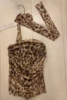 ZARA Leopard Print Top with Scarf