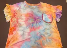 Haptics‎ Dopamine Tie Dye Flutter Sleeve Ruffle Pocket T-Shirt Super Soft Sze 1X