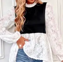 NWT,  Laced Sleeve Two in One Piece Blouse. Size Medium