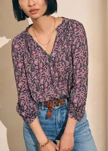 Faherty Portia Peasant Blouse in Fiona Paisley Block Print Size Small