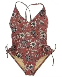 Kona‎ Sol Women’s Mauve/White Floral Side Ruched Ties Swimsuit Size M