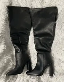 Black Over Knee high faux leather high heel fall winter boots