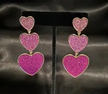 Purple/Pink Glitter & Gold Dangle Earrings