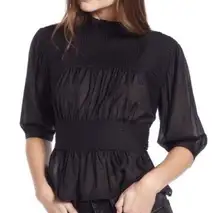 Something Navy Black Pleated Blouse Top