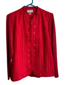 Vintage Tanjay Red‎ faux suede/knit zip up studded womens jacket sz M