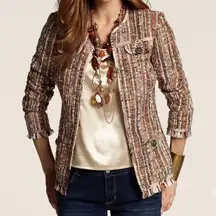 Chico’s Fringed Tweed Ina leopard print Jacket size 0