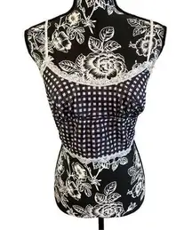 Forever 21 Sheer Gingham Cropped Cami Tank Top Bow Lace