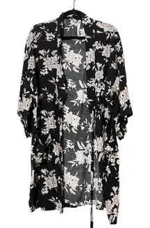 Spiritual Gangster Black Floral Kimono Cardigan Duster Womens OS Boho Festival
