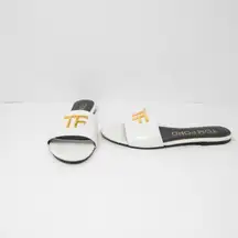 Tom Ford Logo Plaque Embellished Crocodile Embossed Leather Open Toe Sandals 10