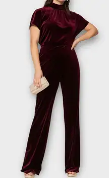 Black Halo Rent The Runway Red Velvety Jumpsuit with Mock Turtleneck Size 6