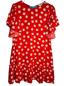 Crosby by Mollie Burch Posey Dress‎ Red Floral Ruffle Sleeve Mini Dress Sz Small