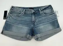 Silver Jeans BRITT Shorts Low Rise Denim Women’s W33/L4” Blue Jean Roll Cuff NWT  