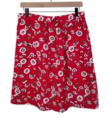 J. Crew Printed Pull On Midi Skirt Size Medium Linen Cotton Red Floral L6679