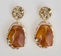 New! Caramel/Amber Gold Irregular Stone Drop Dangle Fancy Party Earrings