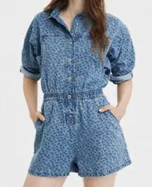 American Eagle // Denim Blue Floral Coverall Romper