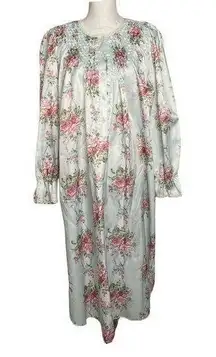 Vintage CHELSEAS COTTAGE Blue Pink Floral Cottage Core Fleece Lined Nightie Sz S