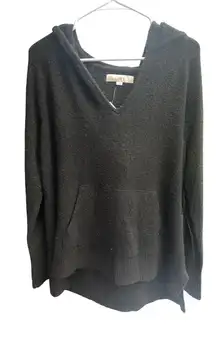NWT LOFT Women's Black Pullover Hoodie‎ V-Neck Sweater Knit Top Size L