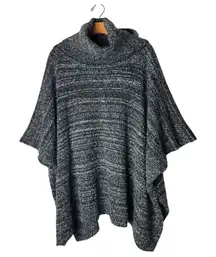 Michael Stars Poncho‎ Women OS Black Gray Knit Cowl Neck Knit Cape Sweater