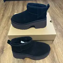 UGG black suede wool platform heeled ankle boots booties shoes women’s 8 new