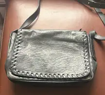 Mossimo Dutti Leather black leather crossbody bag with a braided trim.