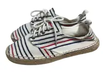 Soludos Oxford Lace-Up Espadrilles Red Navy Striped Canvas Platform Sz 7 NWOB