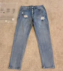 NWT - Gold Trans Distressed Button Up High Waist Straight Leg Jeans