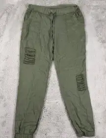 NWT On the Road Distressed‎ Joggers Olive Green Casual Pants Comfy Size M