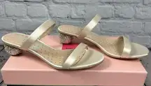 Kate Spade  Palm Springs Crystal Slide Sandals Satin Ivory Bridal Disco 6.5B NIB