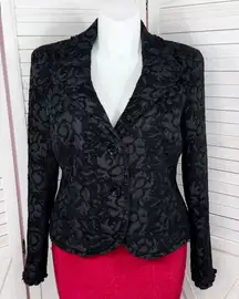 Bandolino Brocade Ruffle Trim Blazer Jacket Black Size 16 Gothic Victorian