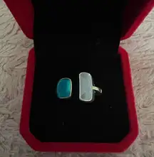 Elegant Adjustable Gold Ring with Blue and White Stones Size 7-9