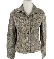 Snakeskin Print Jean Jacket Cream Gray Size Medium