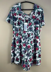 Bonnie Evans Vintage Plus Size Floral Romper Shoulder Pads Flutter Sleeve 22 New