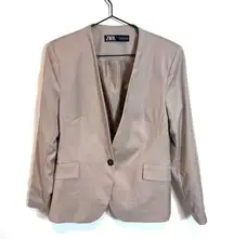 Zara Women’s 10 Tan Single Button Blazer Minimalist Work Shoulder Pads