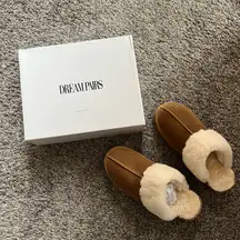 NWOT Dream Pairs Faux Fur Brown and Tan Platform Slippers with Box