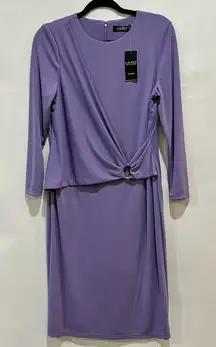 Lauren Ralph Lauren Womens Dress 12 Purple‎ Stretch Crew Neck 3/4 Sleeve Dress