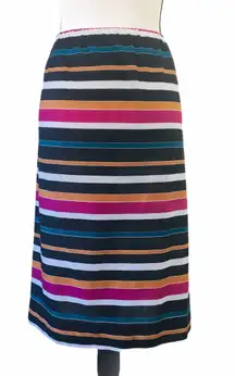 Vintage 80s Striped Straight Skirt Black Blue Orange Pink