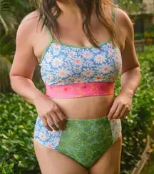 LIME RICKI SWIMWEAR Bralette and high waisted bottoms In Daisy Patch