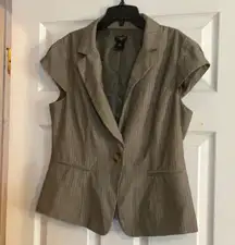 Women's Short Cap Sleeve 1 Button Blazer Jacket Striped