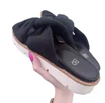 BP. Nordstrom Terry Cloth Platform Sandal Black White Slide On Flats