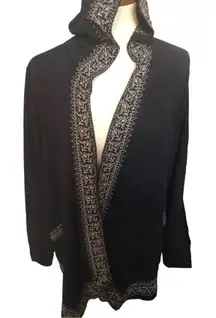Style & Co. Black Open Front Embroidered Hooded Open Front French Terry Jacket s