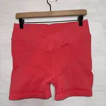 Joy Lab Women's Coral Print Mid Rise Cross Waist Ribbed 4'' Athletic Shorts XL