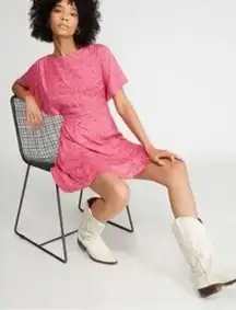 NWT Free People Pink Lace Back Ruffled Sleeve Smock Style Mini Dress Small