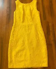 Talbots RSVP by  dress NWT size 4 yellow leaf lace eyelet cutout overlay sheath