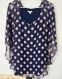 EST. 1946 Women’s Navy W Pink Polka Dot Top Layered Sz 18/20W Blouse