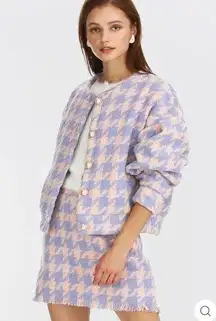 Storets Lori Houndstooth 2 Piece Set in Lavender - Skirt and Jacket