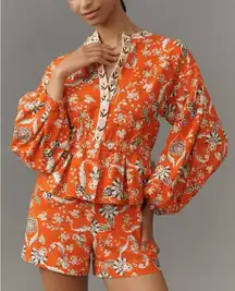 NWT Farm‎ Rio For Anthropologie Orange Floral Print Peplum Romper Size M