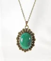 Floral Victorian Style Cameo with Green Fluorite Stone Pendant Necklace